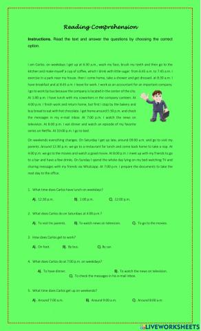 Reading comprehension. Daily routine