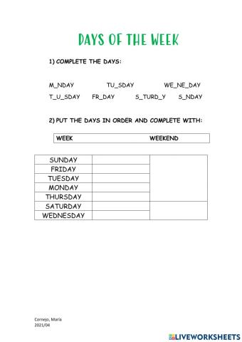 Days of the week