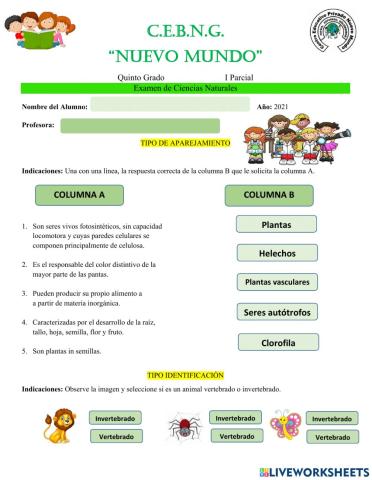 Examen de ciencias naturales