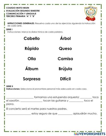 Evaluación - Comunicación y lenguaje 1 - II Bimestre