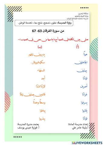 معاني كلمات من سورة الفرقان 63-67