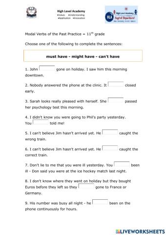 Modal verbs of the past