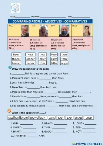 Comparing people - comparative adjectives  - opposites