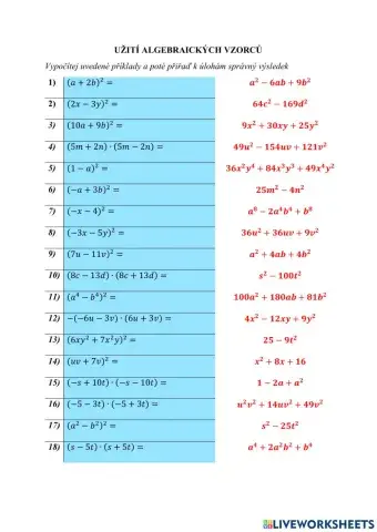 Užití algebraických výrazů