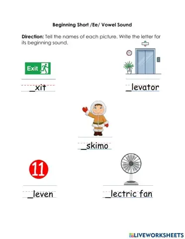 Writing Beginning Short Ee Vowel Sound