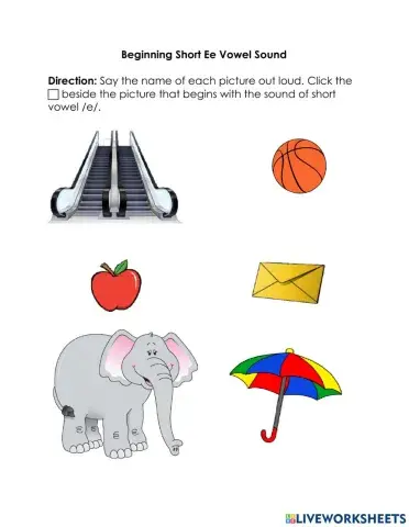 Identifying Beginning Short Ee Vowel Sound