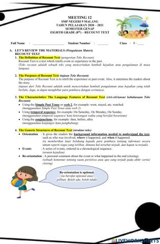 Meeting 12 - Recount text (Generic Structures)