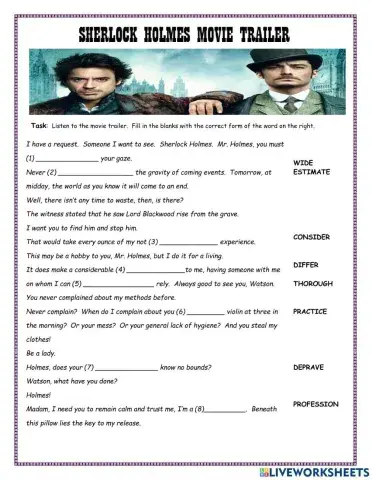 Sherlock Holmes Listening Activity - Word Formation