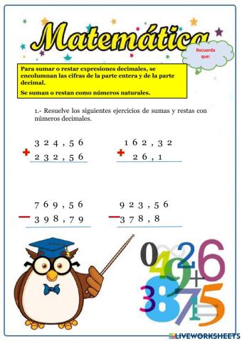 Sumas y restas de decimales.