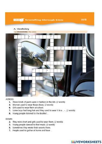 The sixties crossword (6th grade Workbook Unit 5)