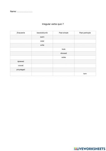 Irregular verbs quiz