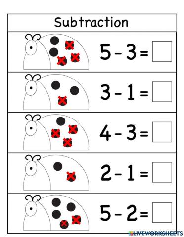 Subtraction within 5 ladybug
