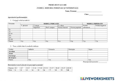 modurile verbului clasa a V