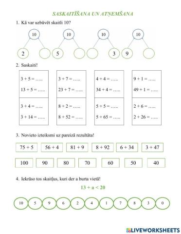 Saskaitīšana un atņemšana 100 apjomā