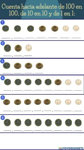 Contar de 100 en 100, de 10 en 10 y de 1 en 1.