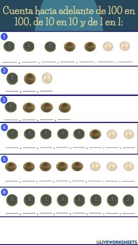 Contar de 100 en 100, de 10 en 10 y de 1 en 1.