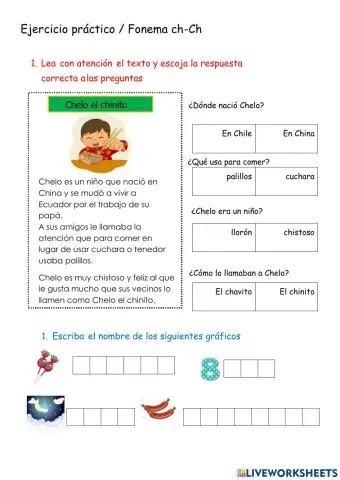 Ejercicio aplicación fonema ch