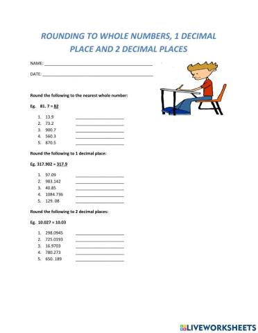 Rounding up to whole numbers, 1 decimal place, 2 decimal places