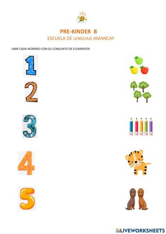 Unir cada número con su conjunto de elementos