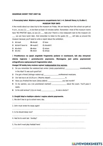 Short test grammar Repetytorium Unit 8