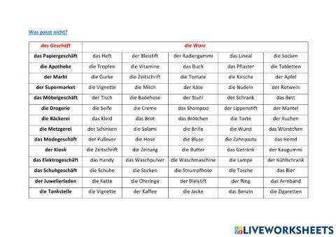 Was passt nicht? Vokabeln