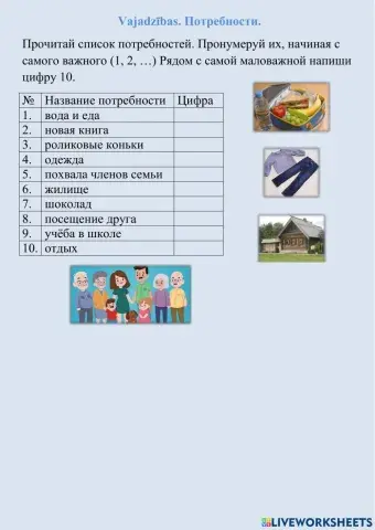 Потребности. Vajadzības.