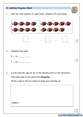 Maths for ESOL progress check E1 addition and subtraction