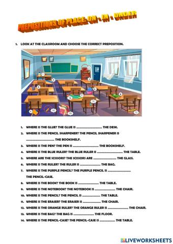 Prepositions of place: on in under