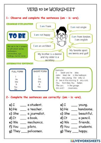 Verb to be practice worksheet
