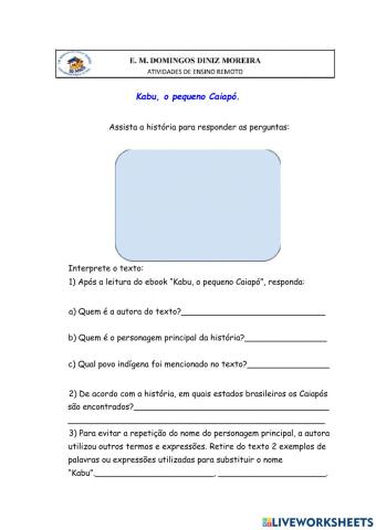 ATIVIDADES REMOTAS KABU, O PEQUENO CAIAPÓ