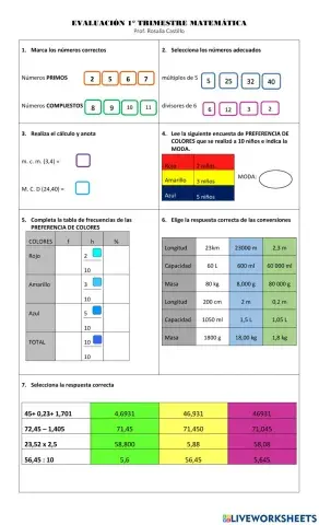 Evaluación de MATEMÁTICA
