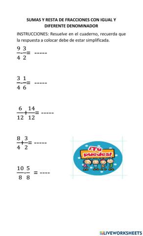 Sumas y restas de fracciones