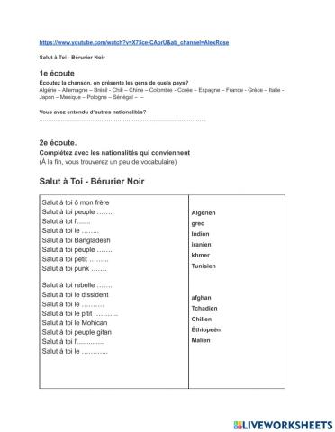 Les nationalités- Salut à toi!