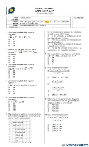 Quiz sobre potenciacion, radicacion y logaritmacion
