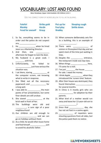 Vocabulary Review: Reading Lost and Found