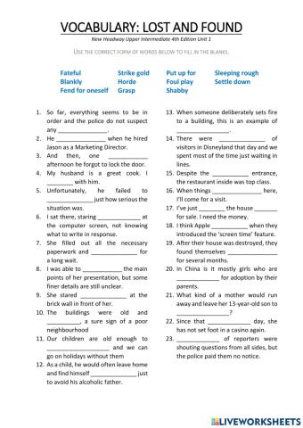 Vocabulary Review: Reading Lost and Found