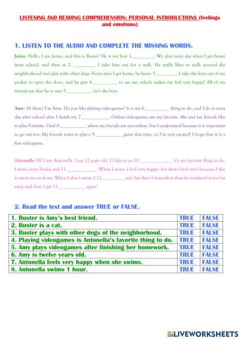 Listening and reading comprehension : personal introductions