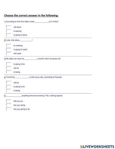 Exercise: will Vs going to