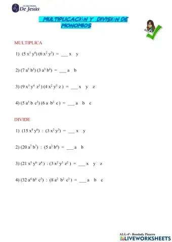 Multiplicación y  división DE MONOMIOS