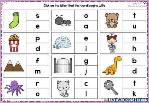 Click on the letter that the word begins with.