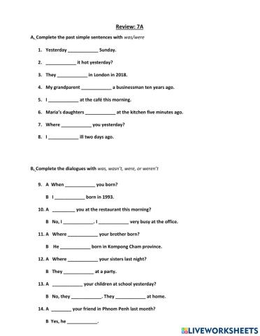 Was - Were - Wasn't - Weren't