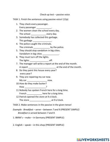 Check-up test for form 8 and 9 - Passive voice