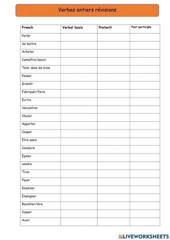 5° verbes entiers - révisions