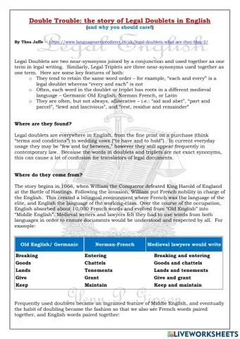 Legal Doublets in English