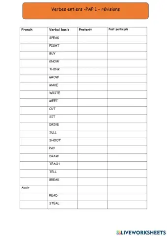 5° verbes entiers PAP1