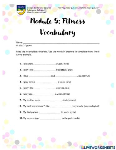 Vocabulary practise - Fitness