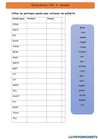 5° - verbes entiers révisions PAP