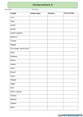 5° - verbes entiers - A