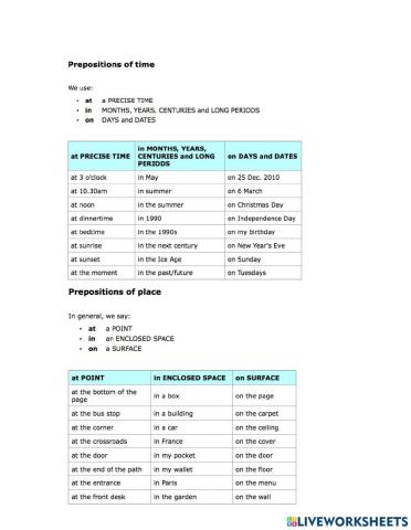 Preposition of time and place