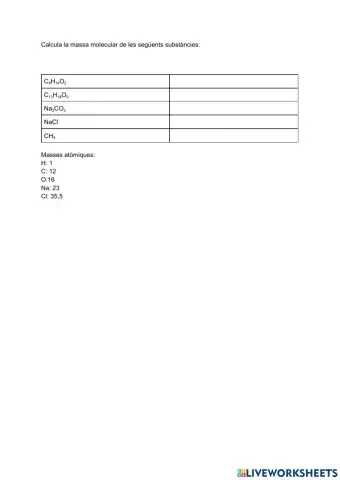 Càlcul de masses moleculars